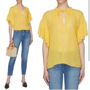 Alice + Olivia Julius Oversized Ruffled Swiss Dot Blouse Top Yellow Womens SZ SM